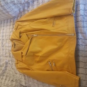 INC  2X Goldish Yellow Faux Leather Moto Jacket
